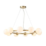 Kemi 10Lt Ring Pendant Ceiling Light Brushed Gold w/ Gloss White Glass - Comet Lighting