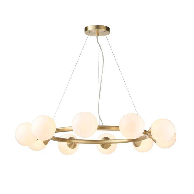 Kemi 10Lt Ring Pendant Ceiling Light Brushed Gold w/ Gloss White Glass - Comet Lighting