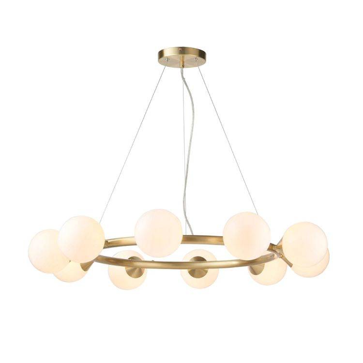 Kemi 10Lt Ring Pendant Ceiling Light Brushed Gold w/ Gloss White Glass - Comet Lighting