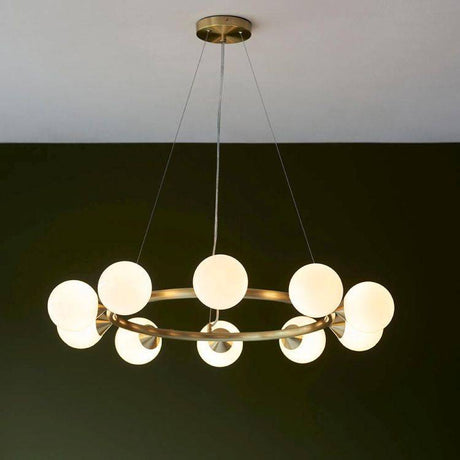 Kemi 10Lt Ring Pendant Ceiling Light Brushed Gold w/ Gloss White Glass - Comet Lighting