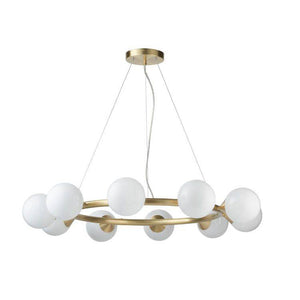 Kemi 10Lt Ring Pendant Ceiling Light Brushed Gold w/ Gloss White Glass - Comet Lighting