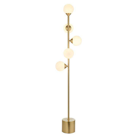 Kemi 5Lt Floor Lamp Satin Brushed Gold w/ Gloss White Glass - Comet Lighting