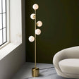 Kemi 5Lt Floor Lamp Satin Brushed Gold w/ Gloss White Glass - Comet Lighting