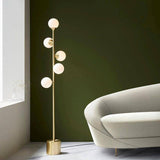 Kemi 5Lt Floor Lamp Satin Brushed Gold w/ Gloss White Glass - Comet Lighting