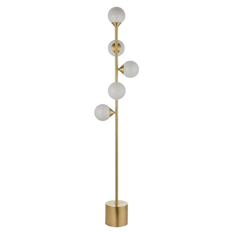 Kemi 5Lt Floor Lamp Satin Brushed Gold w/ Gloss White Glass - Comet Lighting