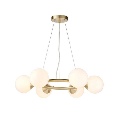 Kemi 6Lt Ring Pendant Ceiling Light Brushed Gold w/ Gloss White Glass - Comet Lighting