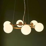 Kemi 6Lt Ring Pendant Ceiling Light Brushed Gold w/ Gloss White Glass - Comet Lighting