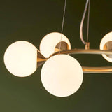 Kemi 6Lt Ring Pendant Ceiling Light Brushed Gold w/ Gloss White Glass - Comet Lighting