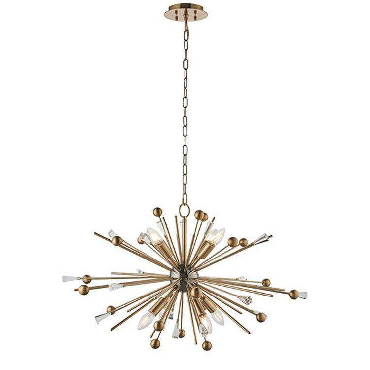 Lea 6Lt Pendant Ceiling Light Large Aged Brass Plate - Black Nickel & Clear Glass - Comet Lighting