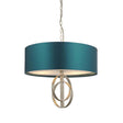 Lena 3Lt Pendant Ceiling Light Antique Silver Leaf & Teal Satin Fabric - Comet Lighting