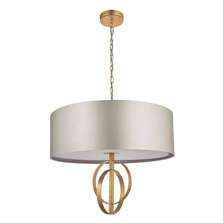 Lena 5Lt Pendant Ceiling Light Antique Gold Leaf & Mink Satin Fabric - Comet Lighting