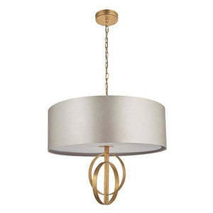 Lena 5Lt Pendant Ceiling Light Antique Gold Leaf & Mink Satin Fabric - Comet Lighting