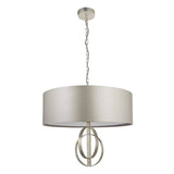 Lena 5Lt Pendant Ceiling Light Antique Silver Leaf & Mink Satin Fabric - Comet Lighting