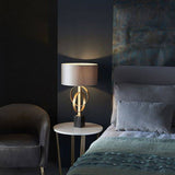 Lena Table Lamp Antique Gold Leaf & Mink Satin Fabric - Comet Lighting