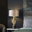 Lena Table Lamp Antique Gold Leaf & Mink Satin Fabric - Comet Lighting