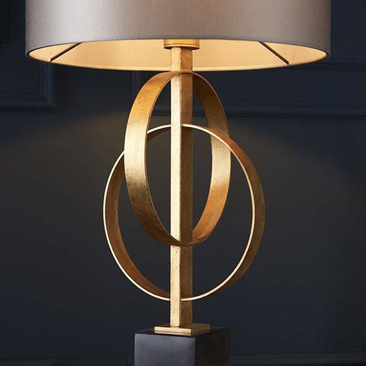 Lena Table Lamp Antique Gold Leaf & Mink Satin Fabric - Comet Lighting