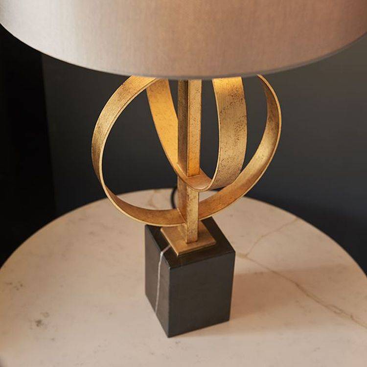 Lena Table Lamp Antique Gold Leaf & Mink Satin Fabric - Comet Lighting