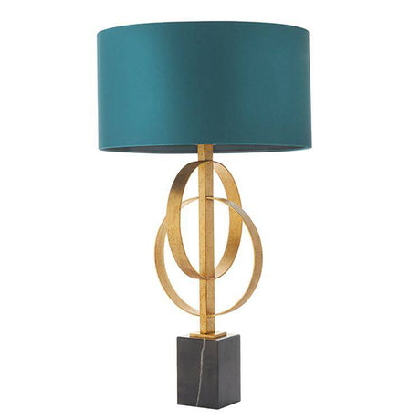 Lena Table Lamp Antique Gold Leaf & Teal Satin Fabric - Comet Lighting