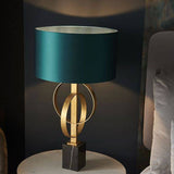 Lena Table Lamp Antique Gold Leaf & Teal Satin Fabric - Comet Lighting