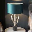 Lena Table Lamp Antique Silver Leaf & Teal Satin Fabric - Comet Lighting