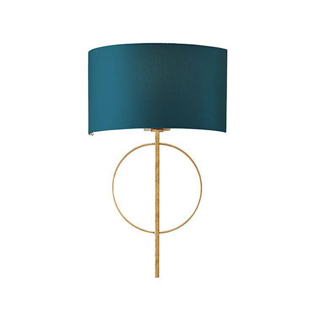 Lena Wall Light Antique Gold Leaf & Teal Satin Fabric - Comet Lighting