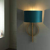 Lena Wall Light Antique Gold Leaf & Teal Satin Fabric - Comet Lighting