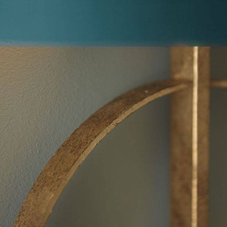 Lena Wall Light Antique Gold Leaf & Teal Satin Fabric - Comet Lighting