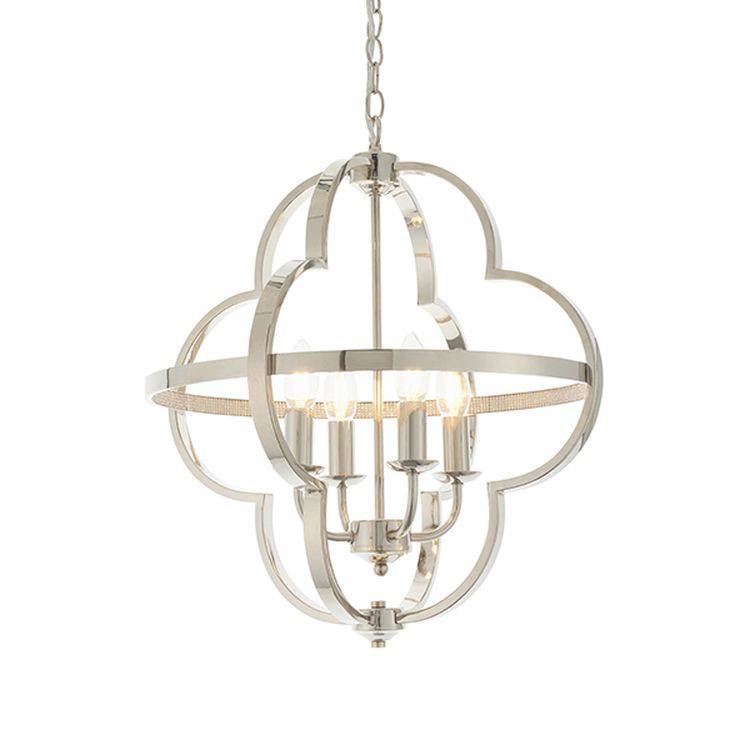 Loire 4Lt Pendant Ceiling Light Bright Nickel Plate & Clear Faceted Acrylic - Comet Lighting