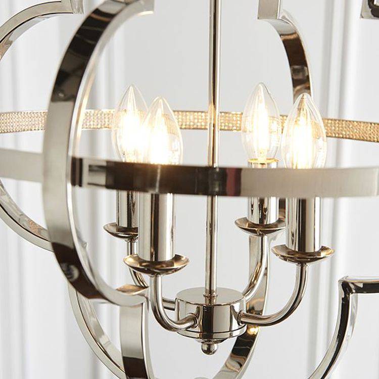 Loire 4Lt Pendant Ceiling Light Bright Nickel Plate & Clear Faceted Acrylic - Comet Lighting