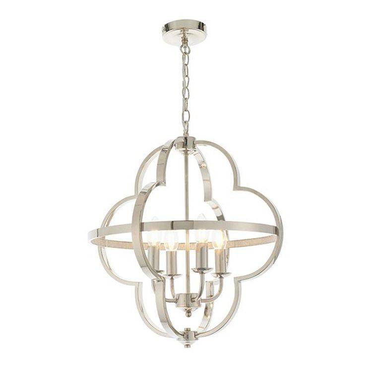 Loire 4Lt Pendant Ceiling Light Bright Nickel Plate & Clear Faceted Acrylic - Comet Lighting