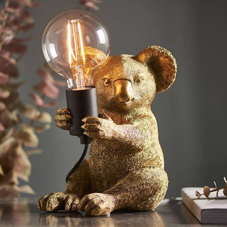 Lune Koala Table Lamp Vintage Gold Paint & Matt Black - Comet Lighting