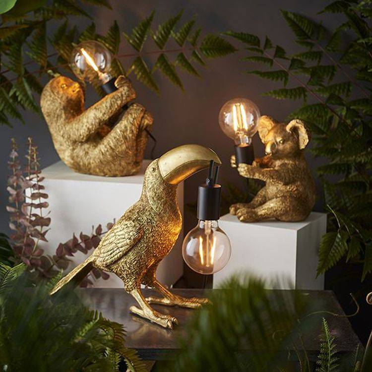 Lune Koala Table Lamp Vintage Gold Paint & Matt Black - Comet Lighting