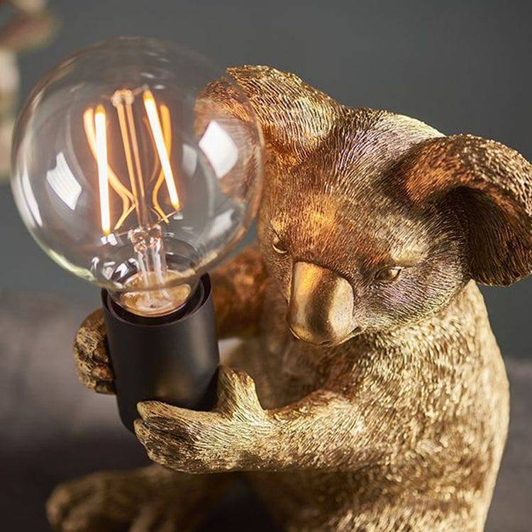 Lune Koala Table Lamp Vintage Gold Paint & Matt Black - Comet Lighting