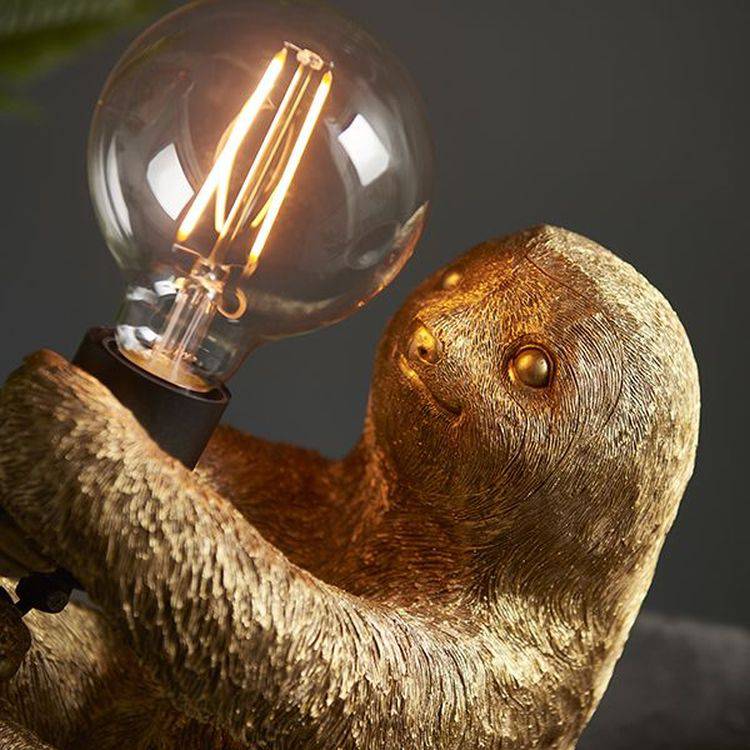 Lune Sloth Table Lamp Vintage Gold Paint & Matt Black - Comet Lighting