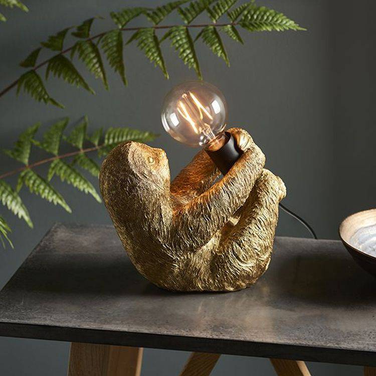 Lune Sloth Table Lamp Vintage Gold Paint & Matt Black - Comet Lighting