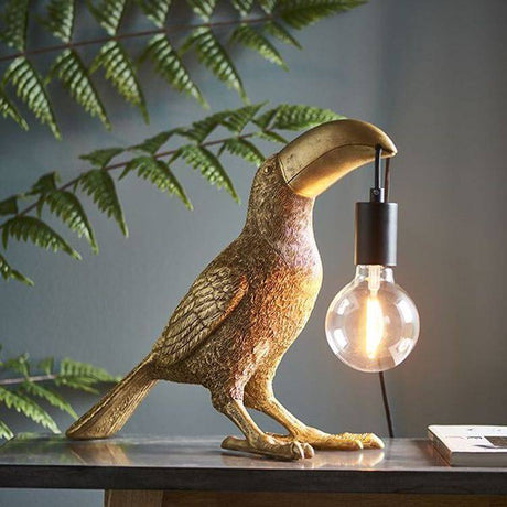 Lune Toucan Table Lamp Vintage Gold Paint & Matt Black - Comet Lighting