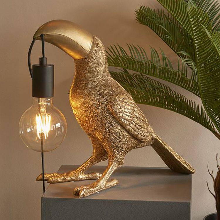 Lune Toucan Table Lamp Vintage Gold Paint & Matt Black - Comet Lighting