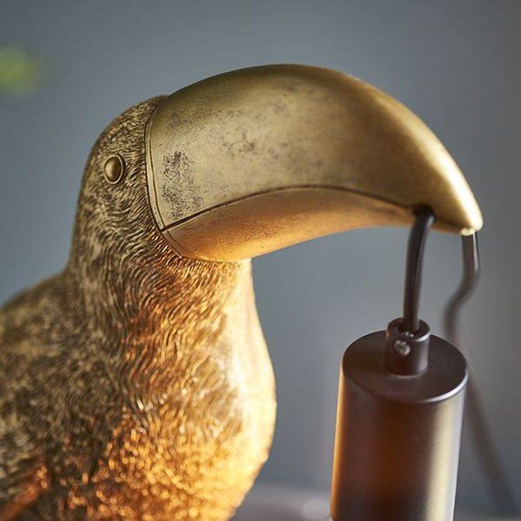 Lune Toucan Table Lamp Vintage Gold Paint & Matt Black - Comet Lighting