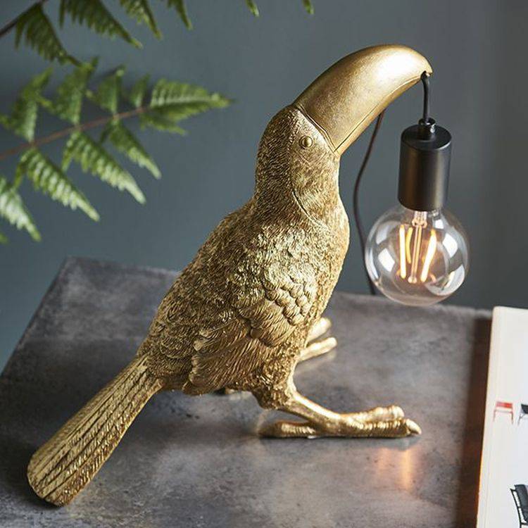 Lune Toucan Table Lamp Vintage Gold Paint & Matt Black - Comet Lighting