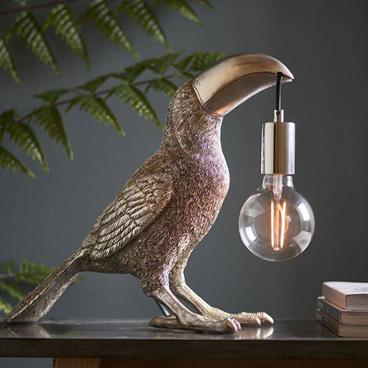 Lune Toucan Table Lamp Vintage Silver Paint & Chrome Plate - Comet Lighting