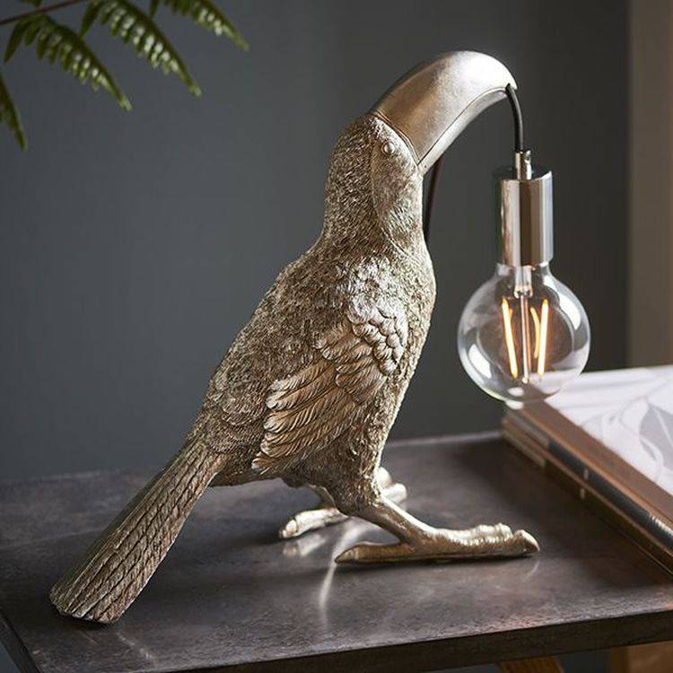 Lune Toucan Table Lamp Vintage Silver Paint & Chrome Plate - Comet Lighting