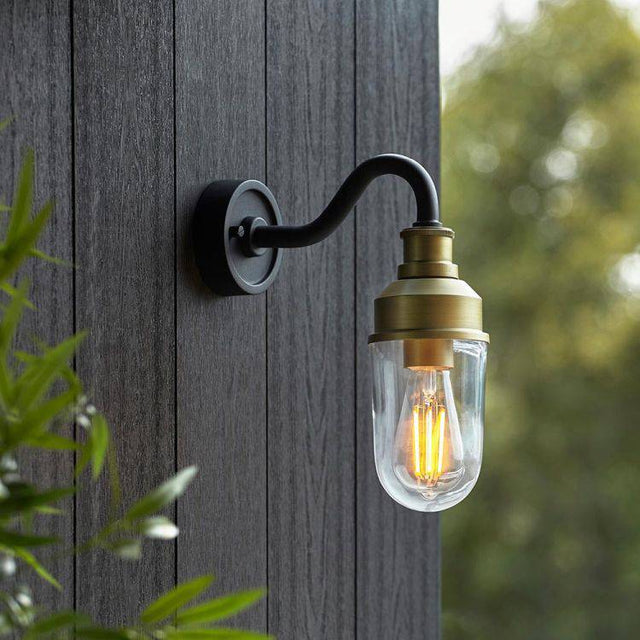 Mano Curved Arm Exterior Wall Light Matt Antique Brass - Comet Lighting