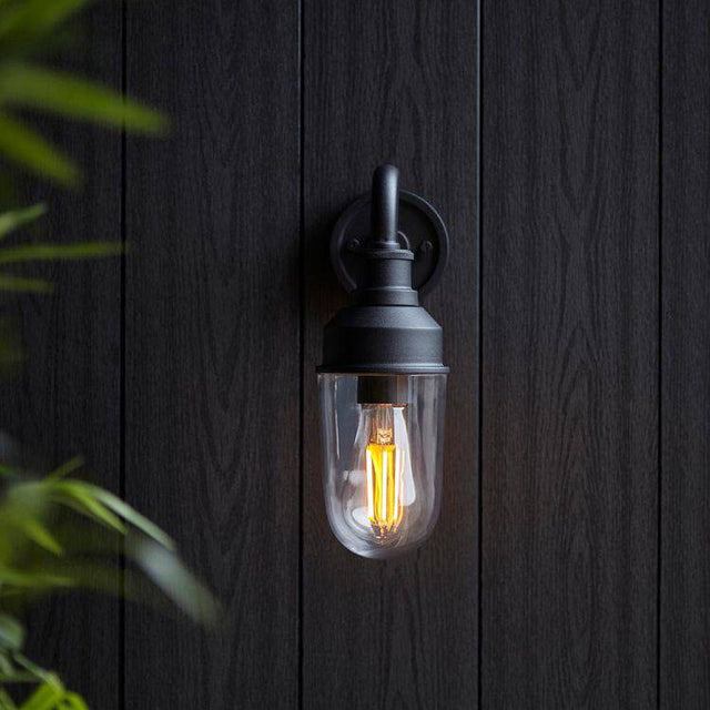 Mano Curved Arm Exterior Wall Light Textured Black - Comet Lighting