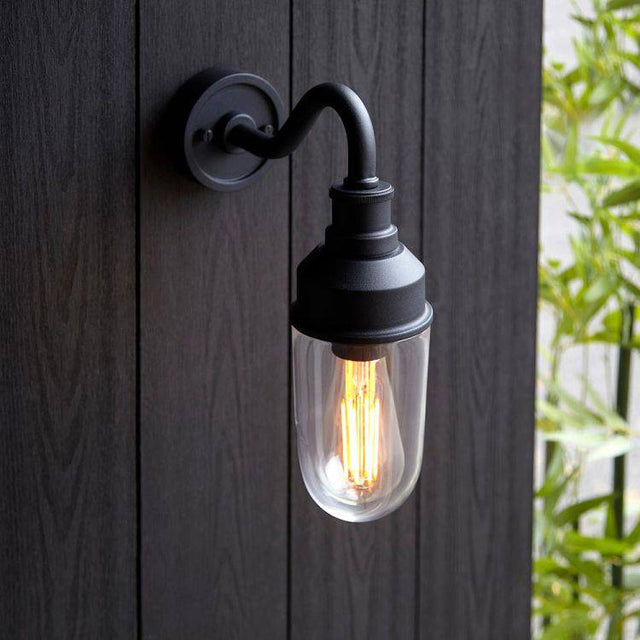 Mano Curved Arm Exterior Wall Light Textured Black - Comet Lighting