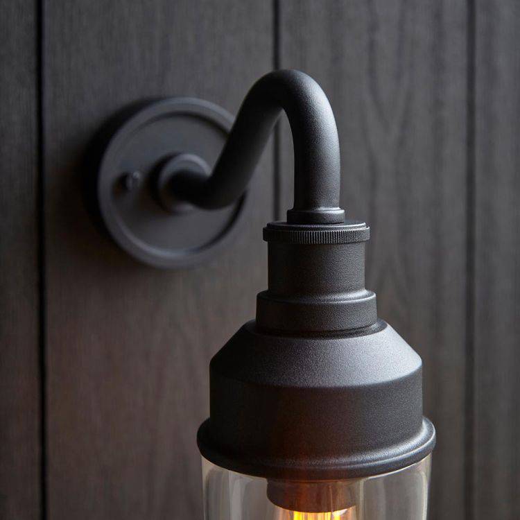 Mano Curved Arm Exterior Wall Light Textured Black - Comet Lighting