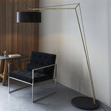 Medway Floor Lamp Matt Brass Plate & Black Cotton Fabric - Comet Lighting