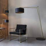 Medway Floor Lamp Matt Brass Plate & Black Cotton Fabric - Comet Lighting