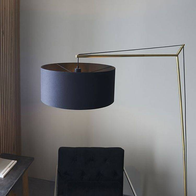 Medway Floor Lamp Matt Brass Plate & Black Cotton Fabric - Comet Lighting