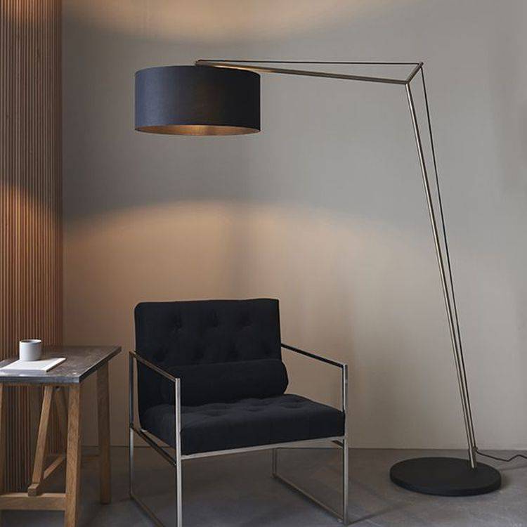 Medway Floor Lamp Matt Nickel Plate & Black Cotton Fabric - Comet Lighting