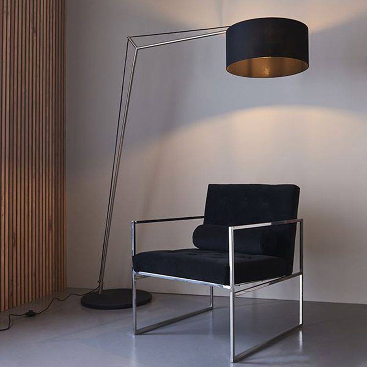 Medway Floor Lamp Matt Nickel Plate & Black Cotton Fabric - Comet Lighting